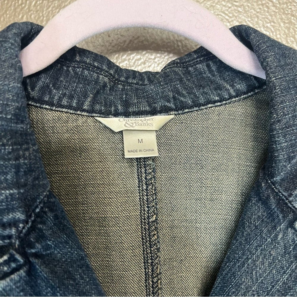 Christopher & Banks Blue Denim Jacket with Floral Accents - Picture 9 of 12